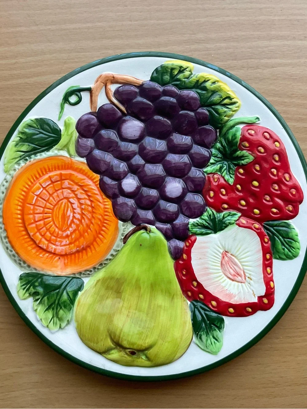 Vintage KMC Decorative Fruit Ceramic Wall Plate - Green, Purple, Red